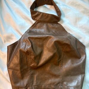 SHEIN Faux Leather Brown Halter Top